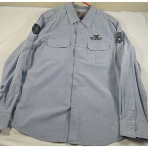 Pacific Blue Shirt Men 2XL Button Up Blue Military Tactical Patches Long Sleeve